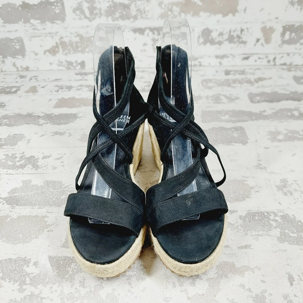 New Eileen Fisher Wanda Black Suede Espadrille W1063